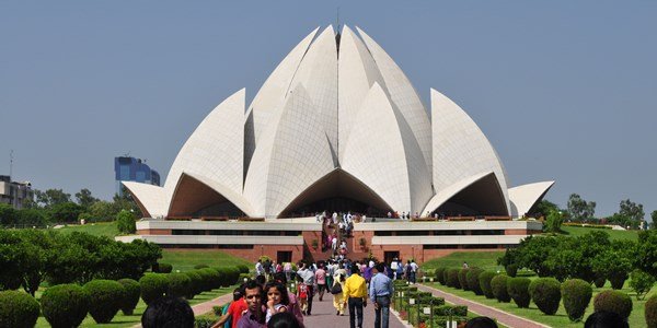 The white petal shaped Lotus Temple in Delhi
