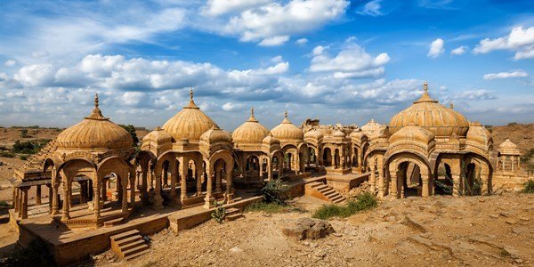 Sandstone royal cenotaphs at Bada Bagh
