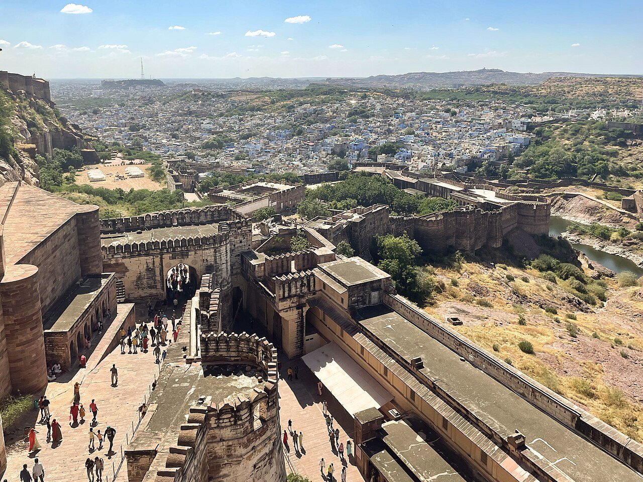 Blue painted houses beneath Mehrangarh Fort Jodhpur