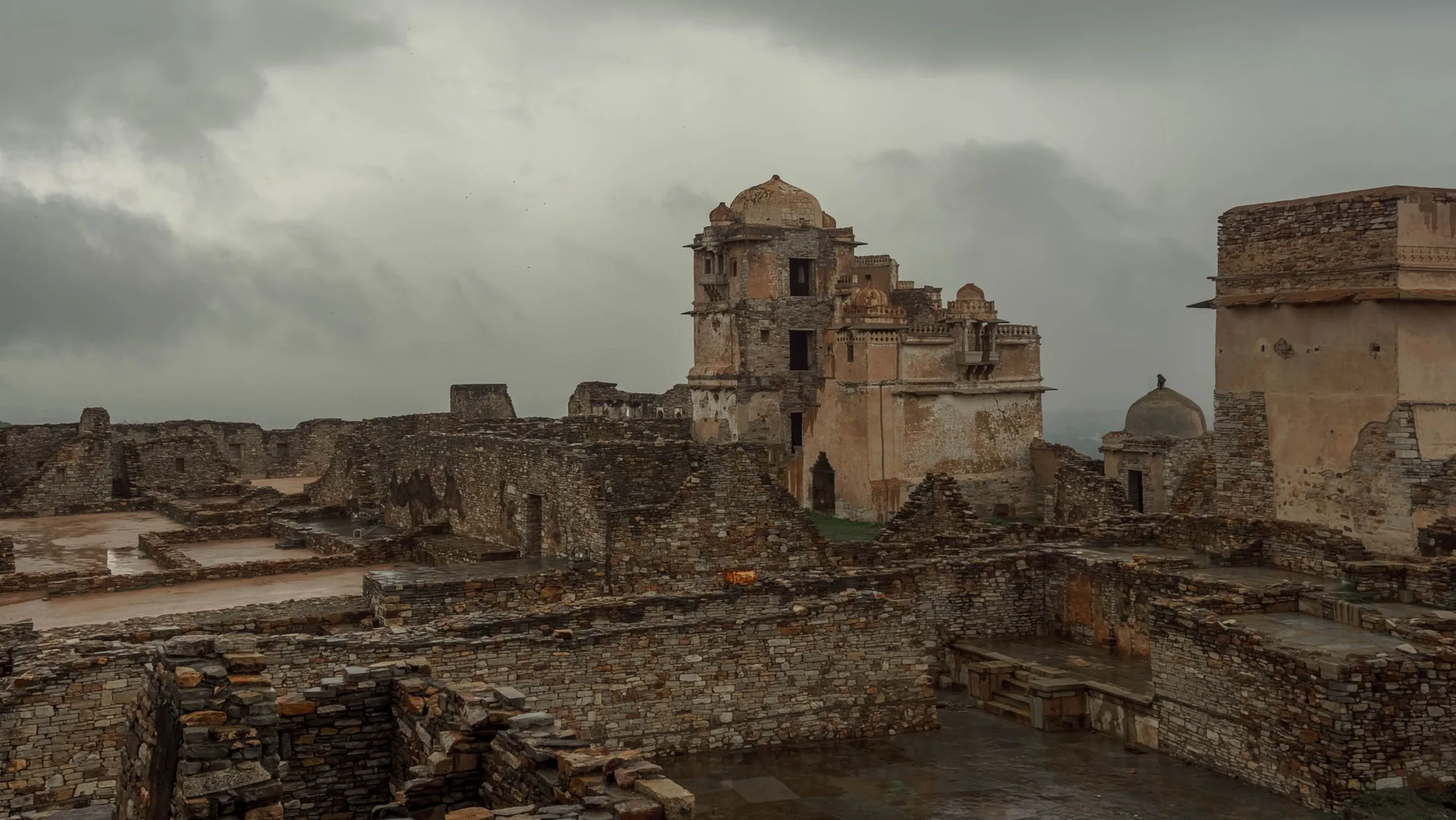 Ancient stone structures inside Chittorgarh Fort