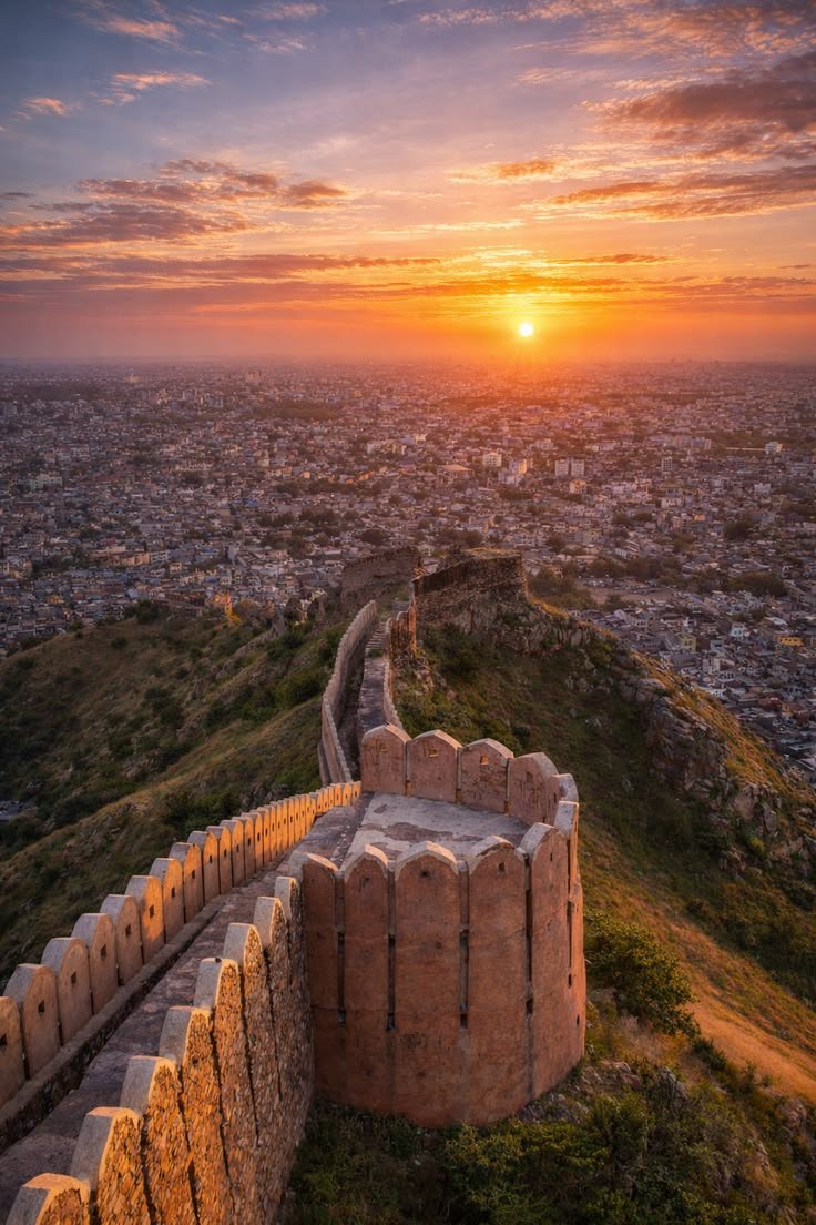 Sunset view across Jaipur from Nahargarh Fort