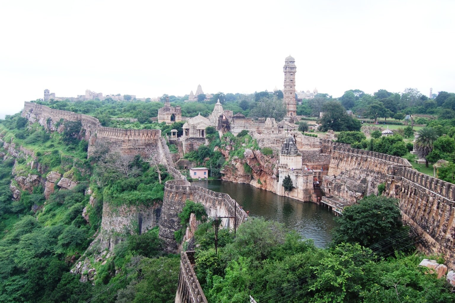 The walls, temples, and victory tower of Chittorgarh Fort