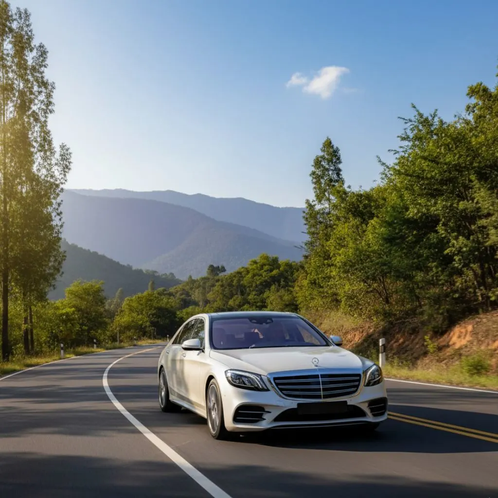 sedan_mercedas_s_class_running_on_road